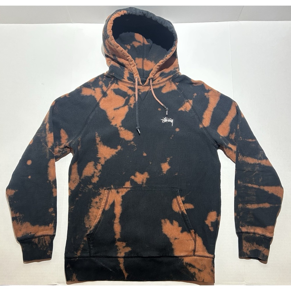 Stussy Hoodie Mens Medium Black Tie Dye Pullover Sweatshirt Streetwear Pre-Owned